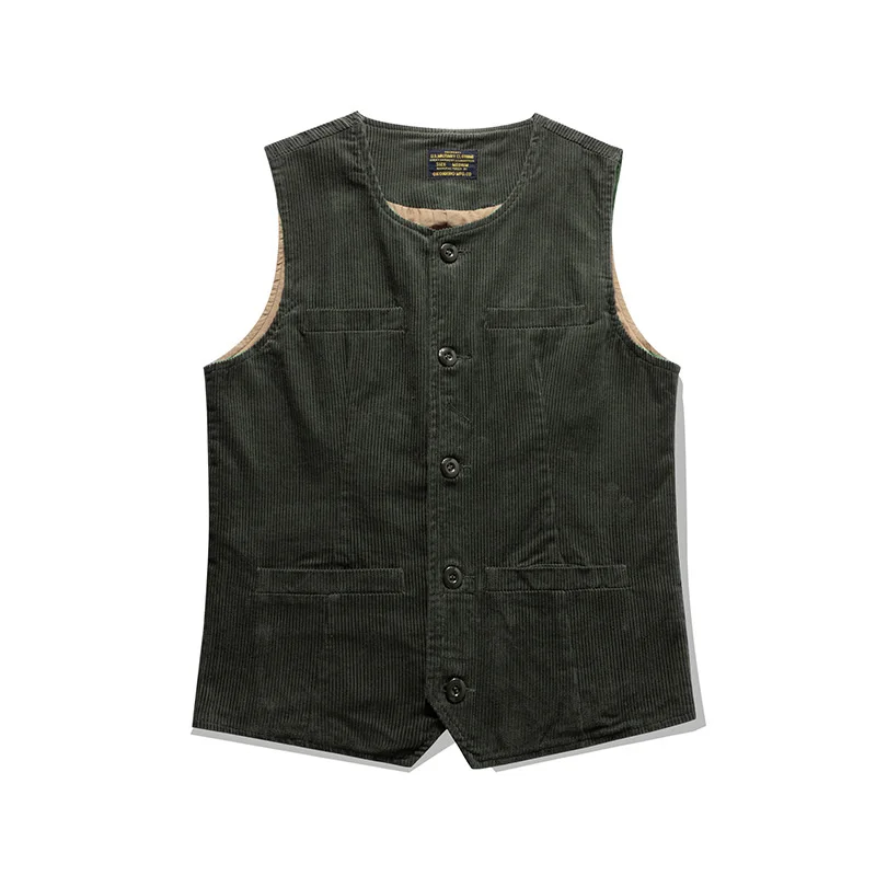 

Autumn Winter Corduroy Vest Men Retro Casual Solid Color Multi-pockets Railway Tooling Safari Style Sleeveless Jacket