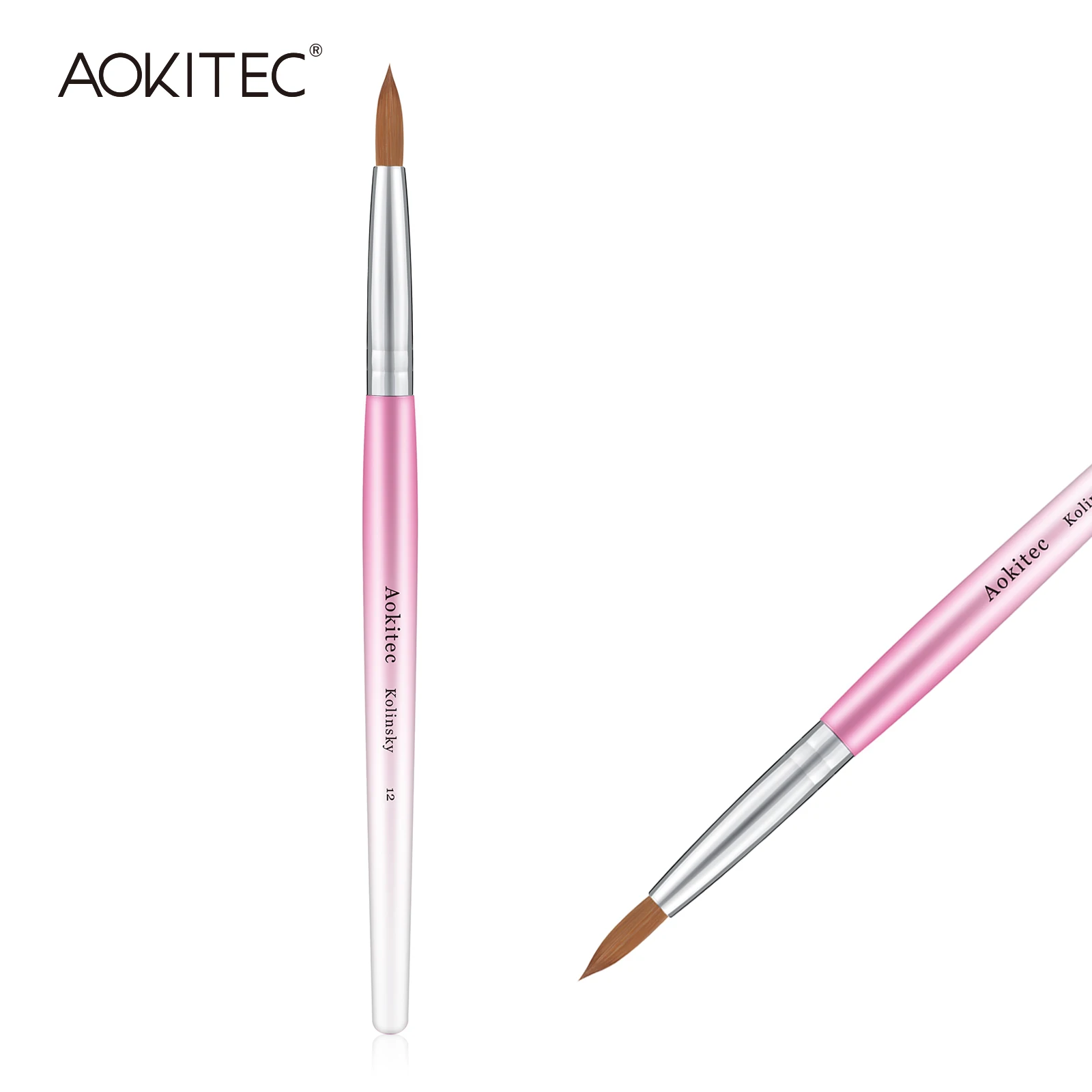

Aokitec Kolinsky Nail Brush Gradient Pink Metallic Barrel Round Shaped Nail Brush for Acrylic Application Manicure Tool #8-#14