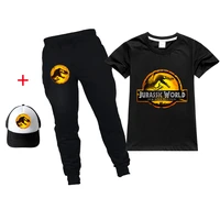 cartoon jurassic world dinosaur print cospaly childrens t shirt trousers set casual sports boys and girls summer clothing