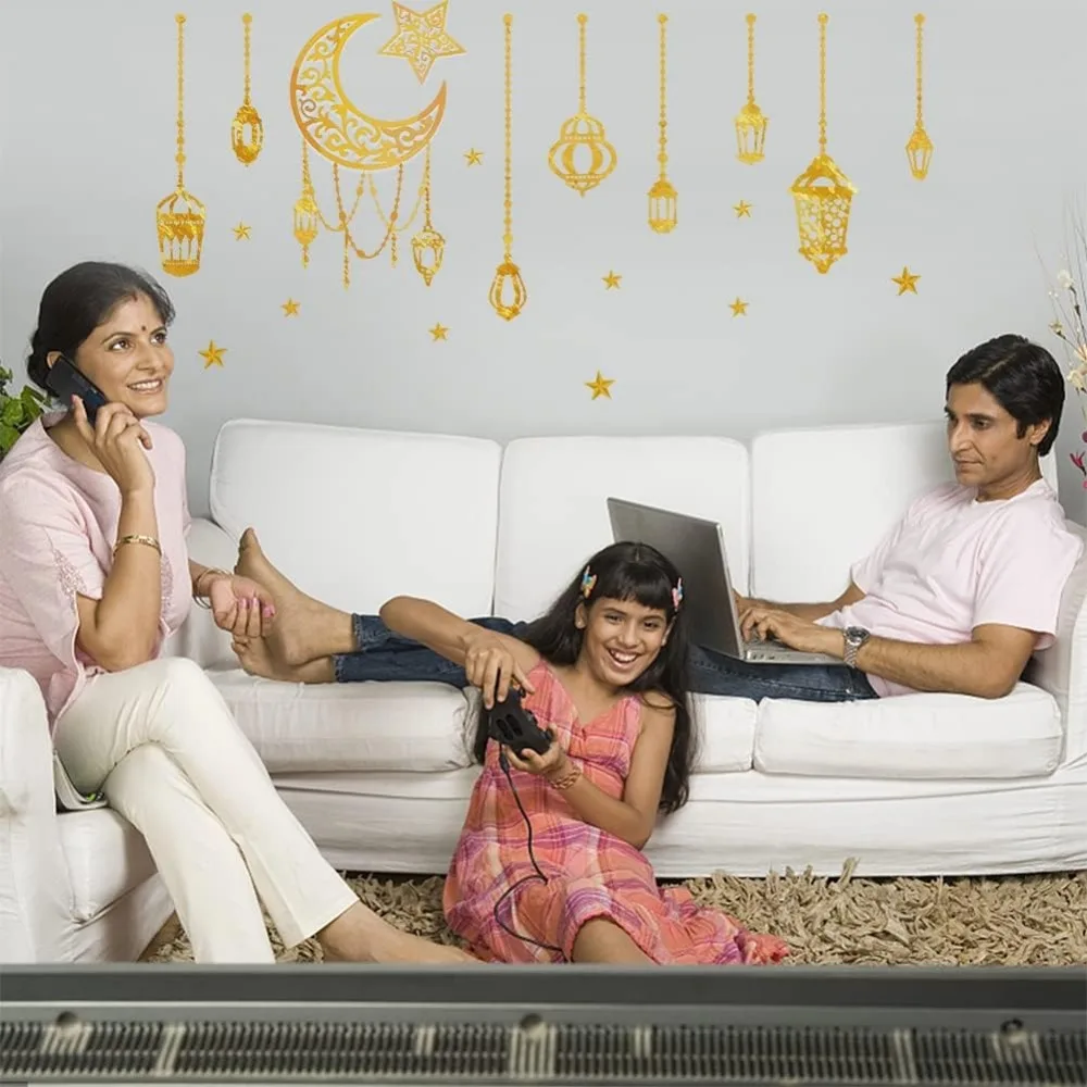 EDI Мубарак наклейки на стену Рамадан Луна Звезда настенные и для украшения двери