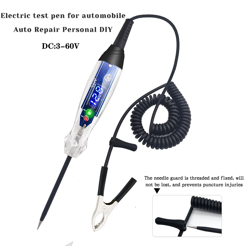 

1PC 26cm Automotive Test Light 3-60V DC Digital LED Ciruit Tester Auto Bidirectional Voltage Tester Electric Test Pen