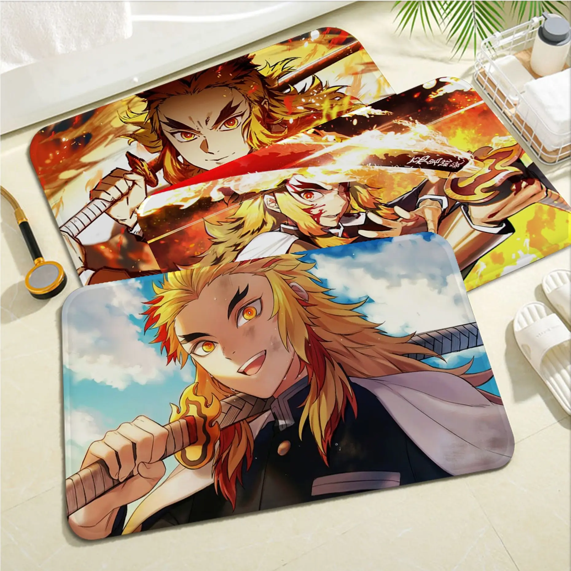 

Demon Slayer Rengoku Kyoujurou Long Rugs Washable Non-Slip Living Room Sofa Chairs Area Mat Kitchen Alfombra