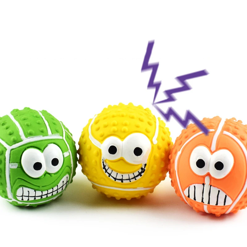 

Smile Latex Ball Dog Toy Interactive Squeak Ball for Small Dogs Teeth Cleaning Puppy Chew Toys Pet Throwing Training Accessories