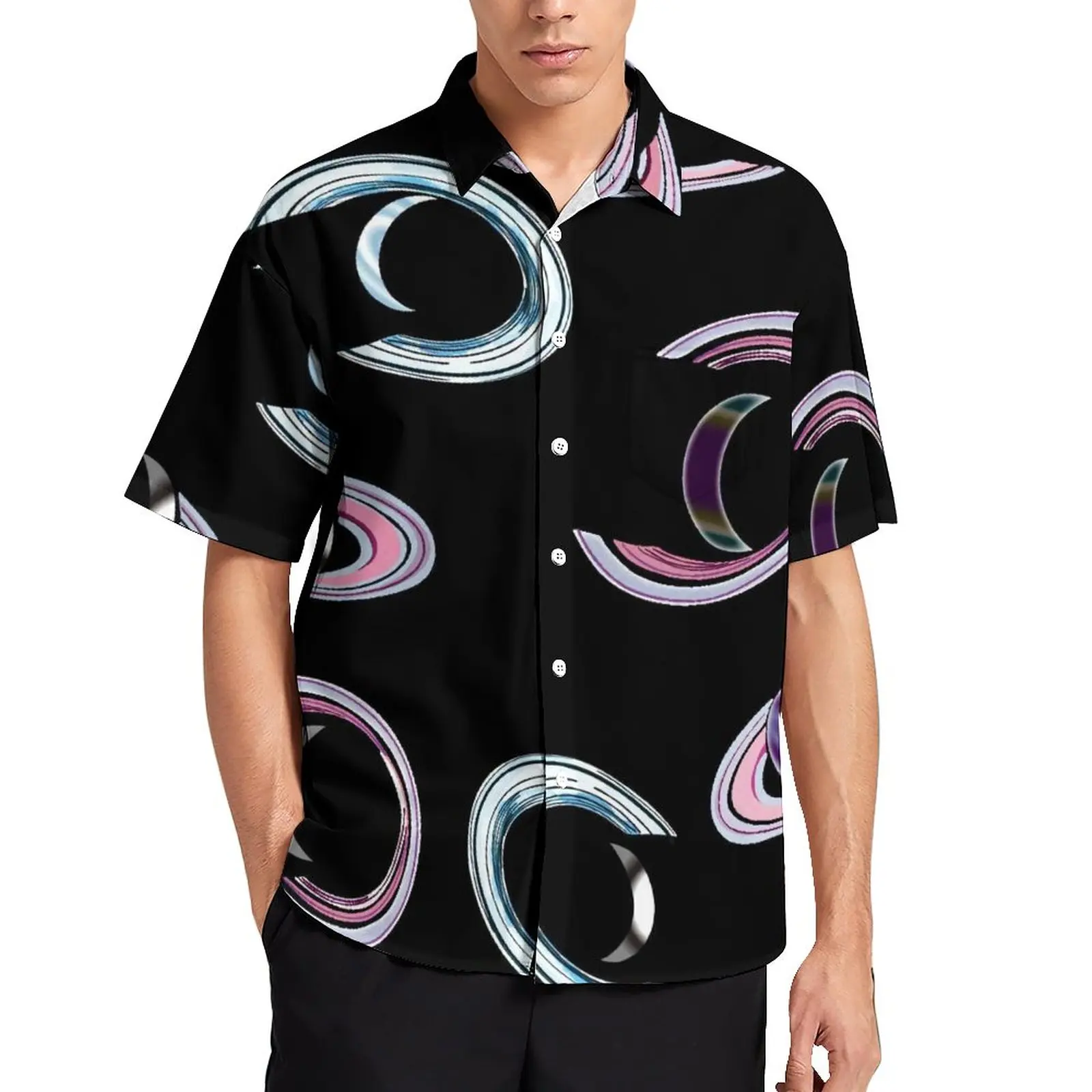 

Рубашка мужская свободного покроя с металлическим рисунком, цветная повседневная с короткими рукавами, в винтажном стиле, для отпуска, с гавайским рисунком