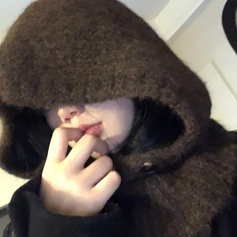 Балаклава с двумя пуговицами Южная Корея западный стиль осенне-зимняя вязаная