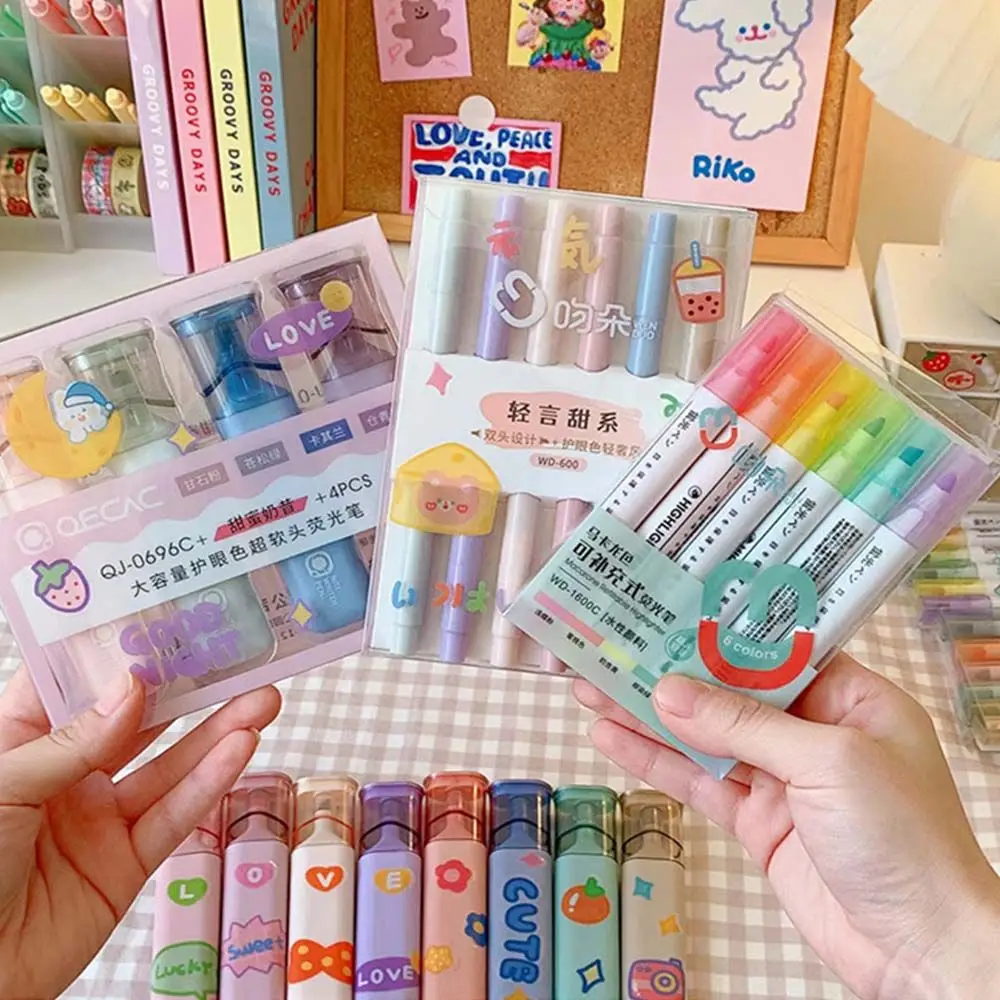

1 Box Kawaii Soft Headed Highlighter Pen Eyes Protected DIY Graffiti Drawing Marker Fluorescent Pen School Stationery