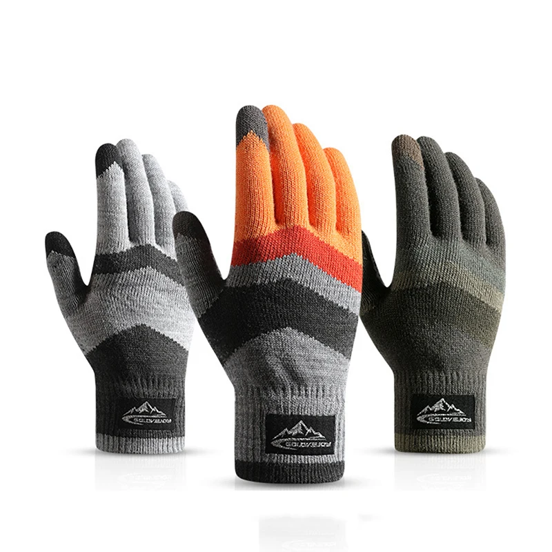 

1Pair Winter Knit Gloves Men Women Fashion Warm Fleece Cycling Personality Windproof Triangular Non-Slip Touchscreen Wool Gloves