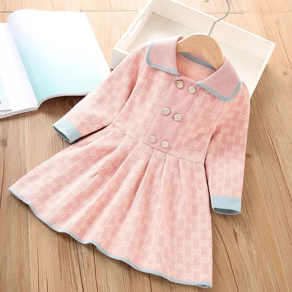 

Autumn and Winter Girls Baby Dress New Children's Long Sleeve Korean Edition Foreigner Knitted Sweater Princess Dress