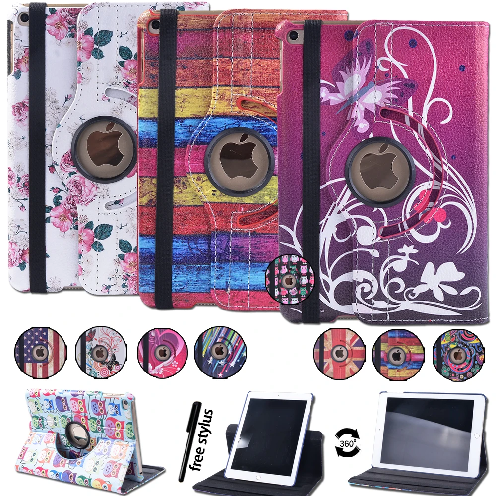 

360 Degree Rotating Tablet Case for Apple Ipad Mini 4 5 7.9 Inch Smart Sleep/Wake Foldable PU Leather Stand Cover Case + Stylus
