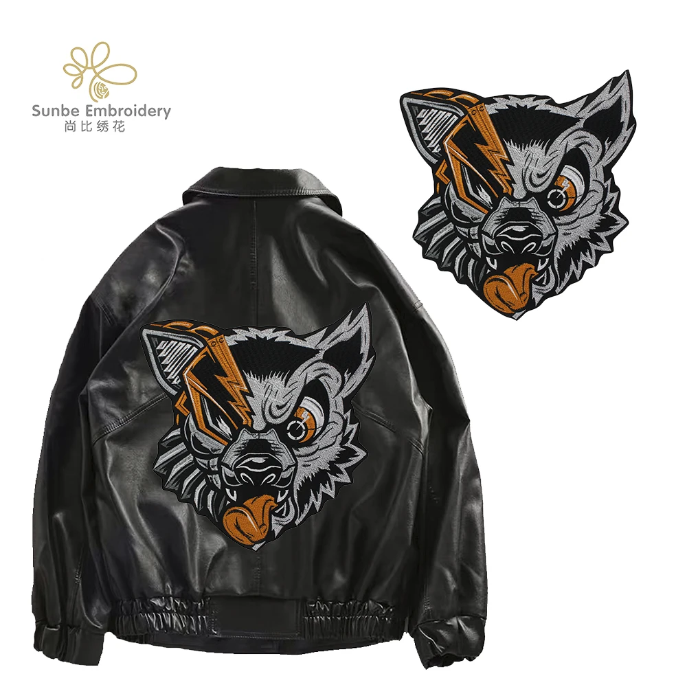 Нашивка из ткани с вышивкой волка и собаки в стиле панк тканевая аппликация