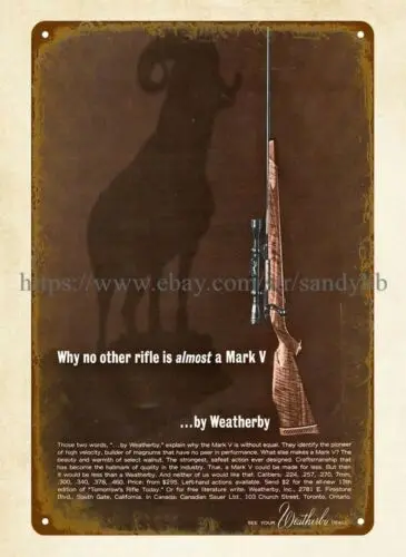 1964 WEATHERBY Mark V винтовка Bighorn Sheep металлический жестяной знак настенное искусство