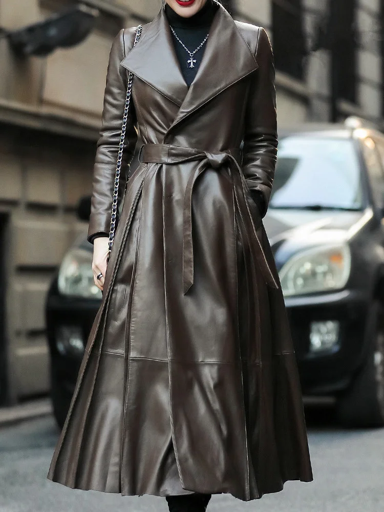 

2023 Leather coat,100% Real Sheepskin Coat Autumn Winter Jacket Women Genuine Leather Jacket Long Trench Coats Chaqueta Mujer M