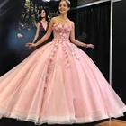 Изысканные розовые платья для Quinceanera без Бретелек Милое для 15 девушек бальное платье с аппликацией бусины 3D Цветы винтажное платье для выпускного вечера