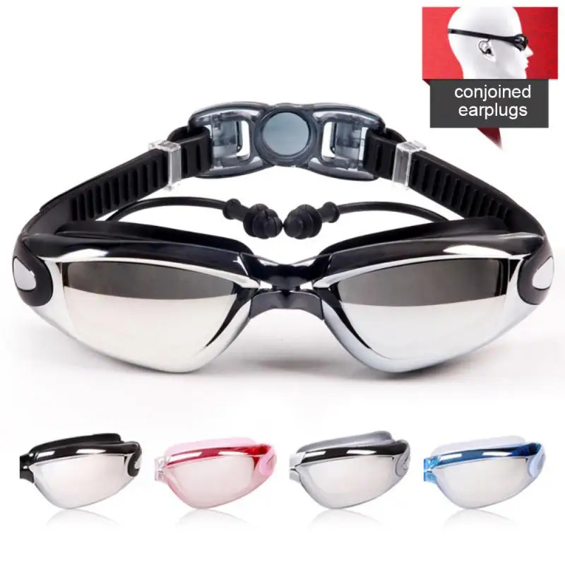 

Новинка 2023, слитные очки для плавания на открытом воздухе, затычки для ушей, незапотевающие, HD очки для плавания для взрослых, большая оправа, гальванизированные очки для плавания