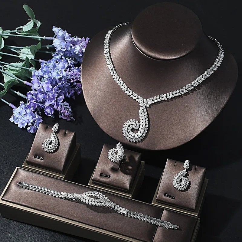 

RAKOL Luxury White Zircon Wedding Jewelry Set Bridal Wedding Exquisite 4 Piece Necklace Earrings Bracelet Ring Set 2023 New
