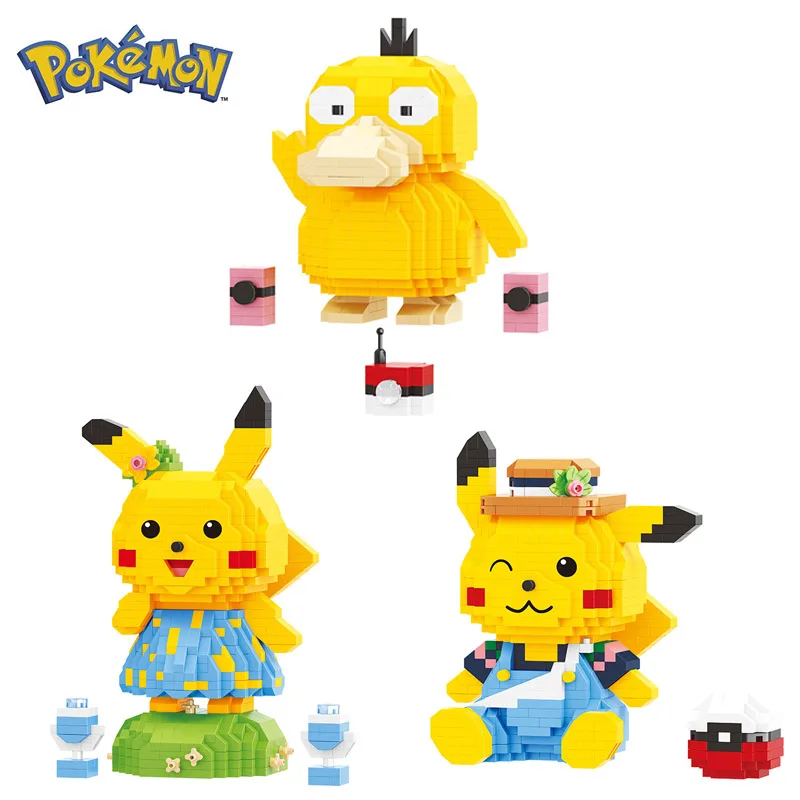 Микро строительные блоки Kawaii Pokemon Pikachu танцевальная музыка Psyduck сборная 3D модель