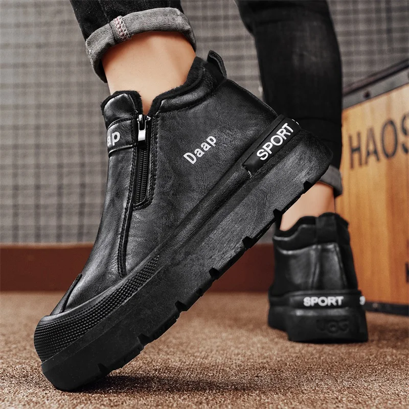 Пуховая зимняя обувь для мужчин коричневые кожаные ботинки на платформе мужская