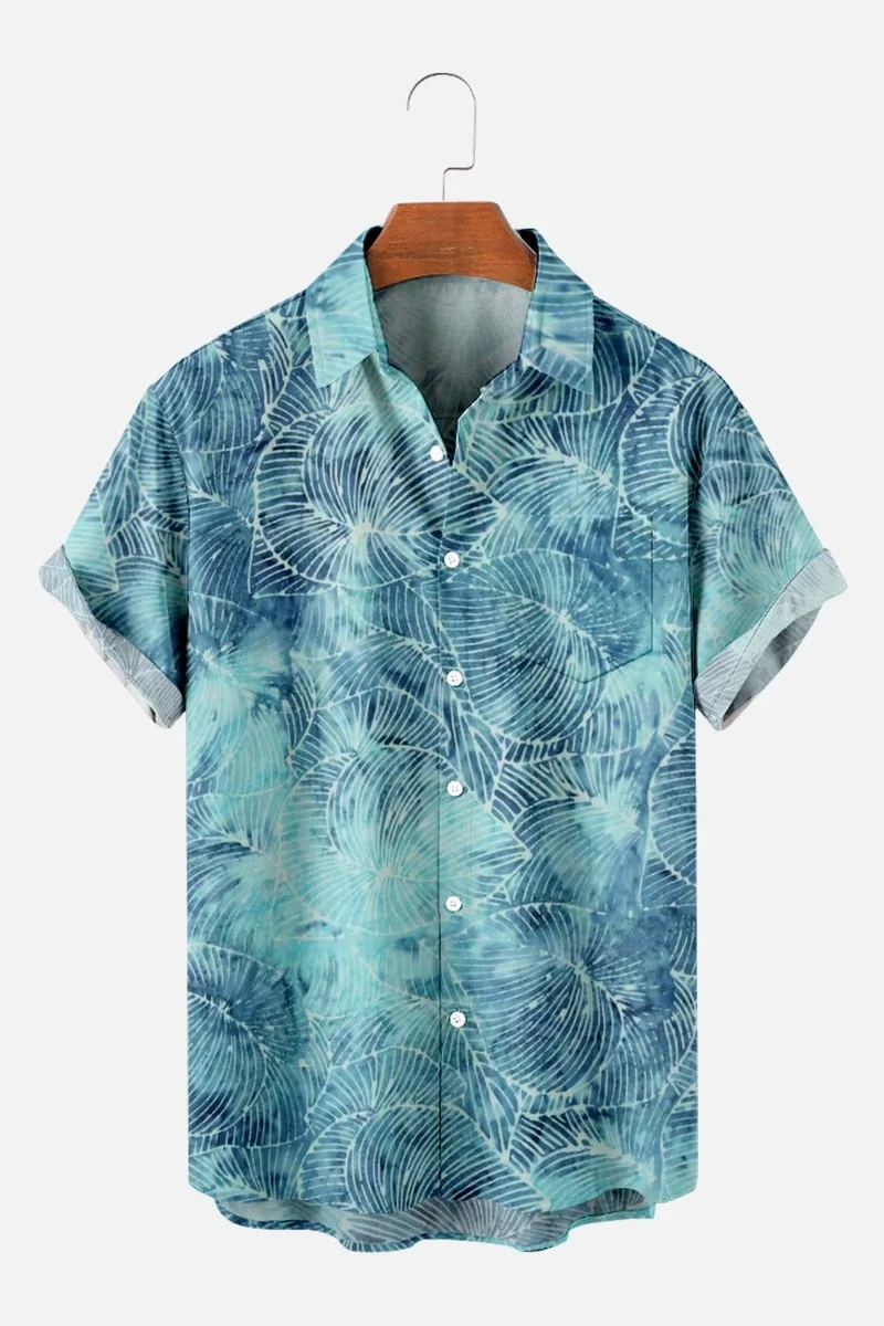 

2022 Men's Short Sleeve Lapel Shirt Plus Size Big Leaf Leaf 3D Printed Men's Top with Pockets
