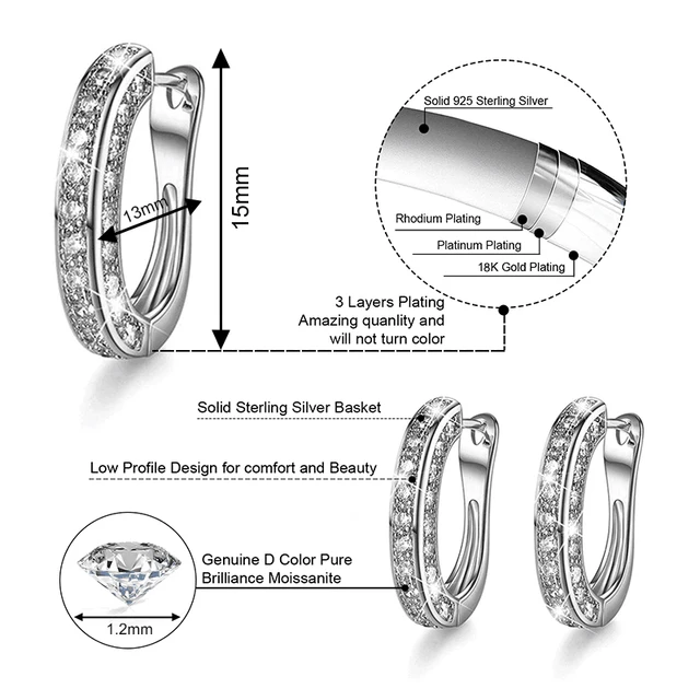 Moissanite Earrings - 925 Sterling Silver Accessory 6