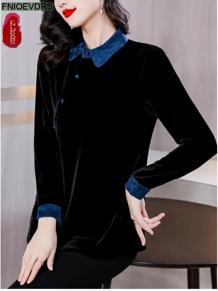 Блузка бархатная Женская на пуговицах Осень-зима