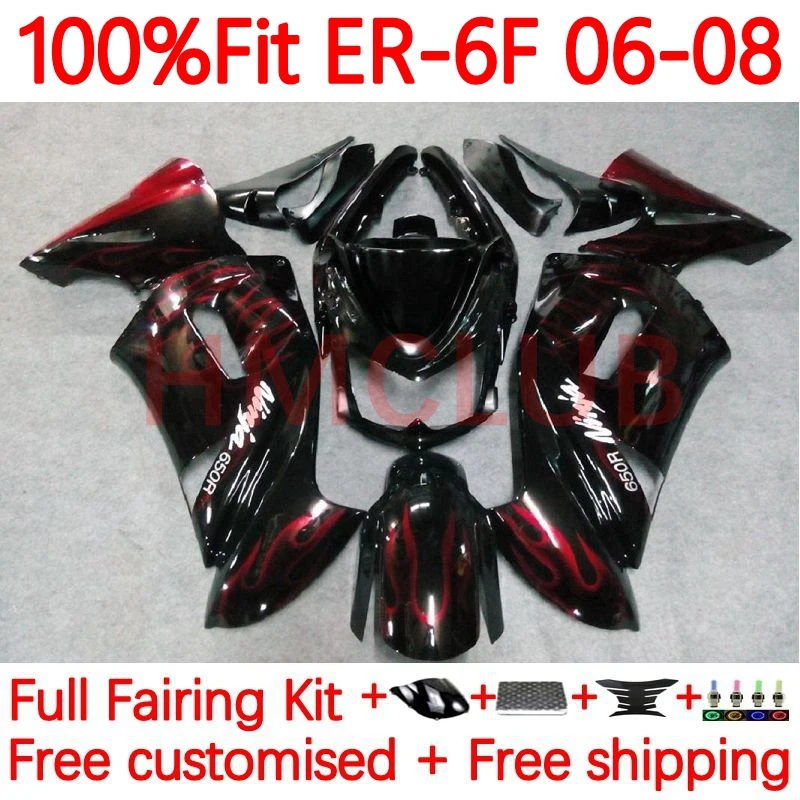 

Инъекционный корпус для KAWASAKI NINJA 650R ER6 F 650 R ER-6F 06-08 ER6F 2006 2007 2008 ER 6F 06 07 08 обтекатель 49No.0 красное пламя