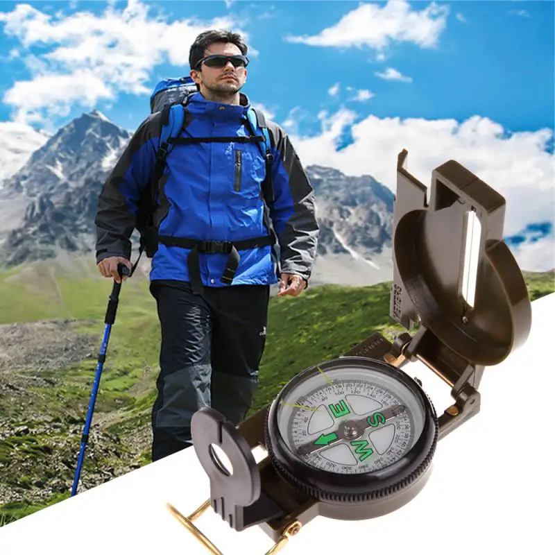 

Portable Compass Military Outdoor Camping Folding Len Compass Army Green Hiking Survival Trip Precise Navigation Expedition Tool