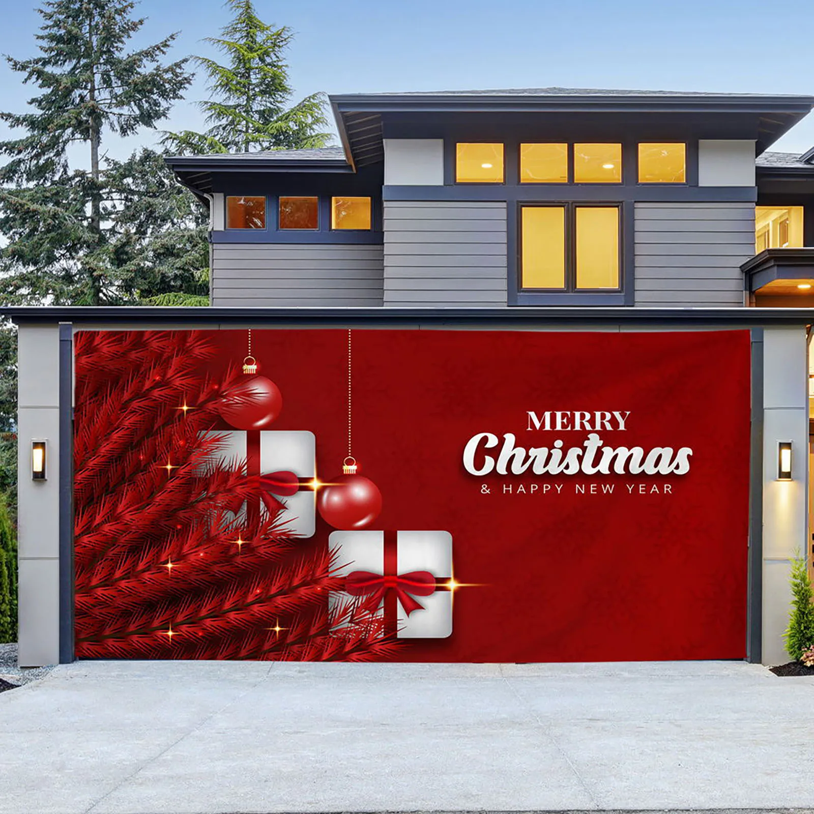 

7x16FT Merry Christmas Holiday Banner Garage Door Holder Mural Winter Snowman Santa Outdoor Large Door Holder Decoration Indoor