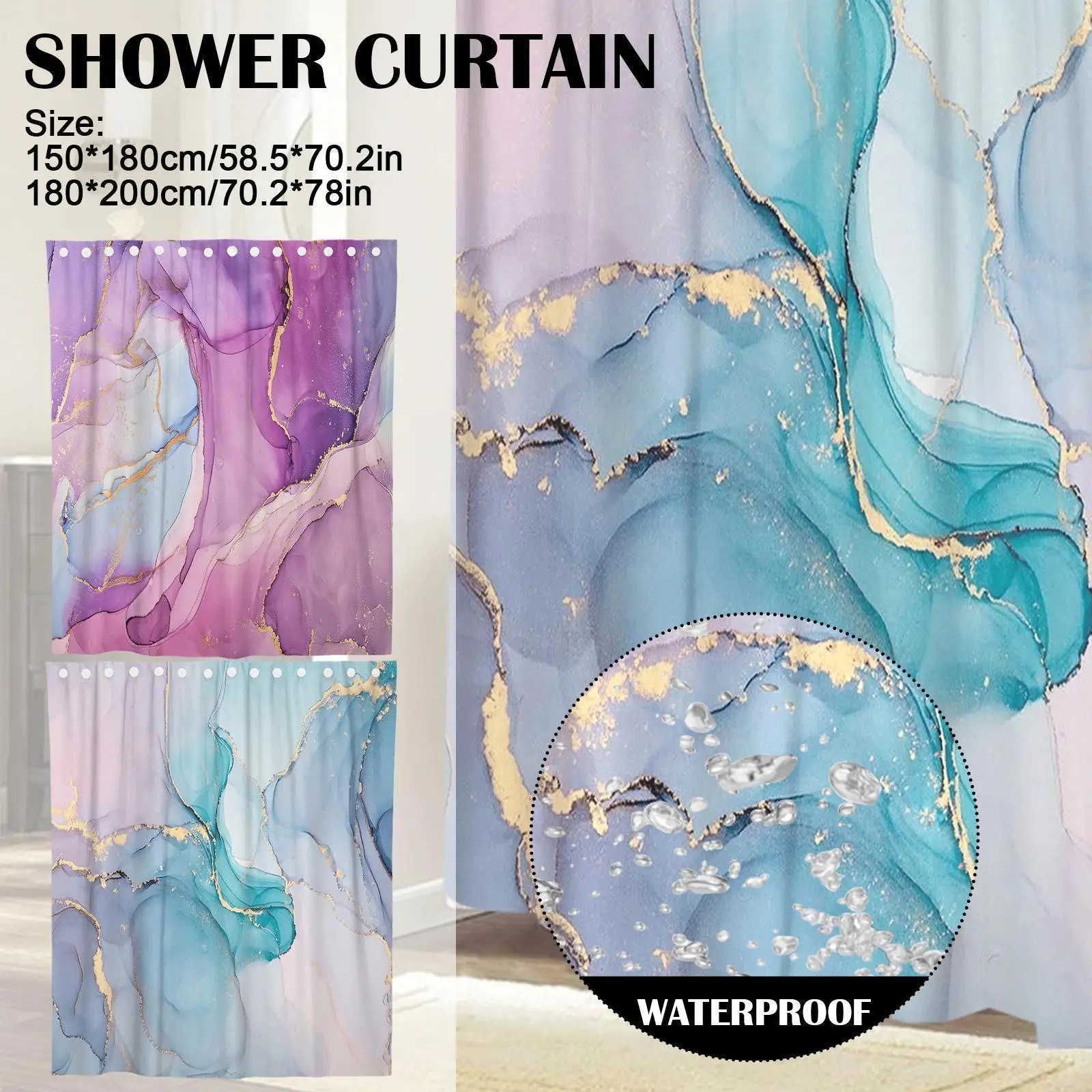 

Водонепроницаемая яркая мраморная занавеска для ванной комнаты, 12 синих цветов с крючками, 72 фиолетовых, 60 дюймов, размер ткани, стандарт B8M7
