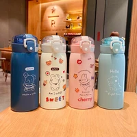 cute water bottle 350ml500ml thermos cup with straw and stickers portable kid stainless steel thermal mug kawaii thermos bottle