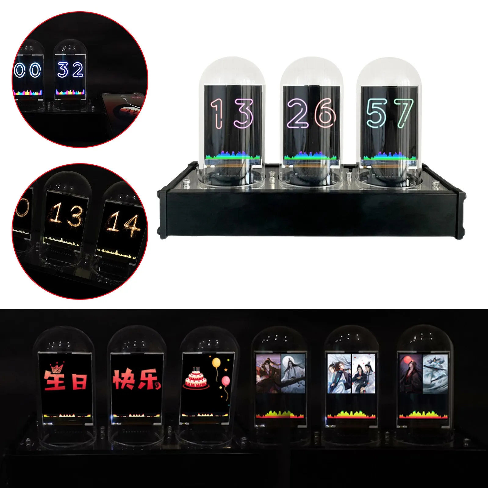 

Modern IPS Nixie Tube Clock Large Display Sound Level Meter DIY Gifts