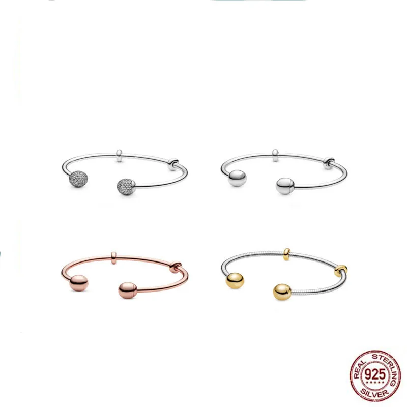 Hot Sale 100% 925 Sterling Silver Bracelet Sterling Silver Heart classic Open Bracelet Fit Original Charm Beads Jewelry Gift
