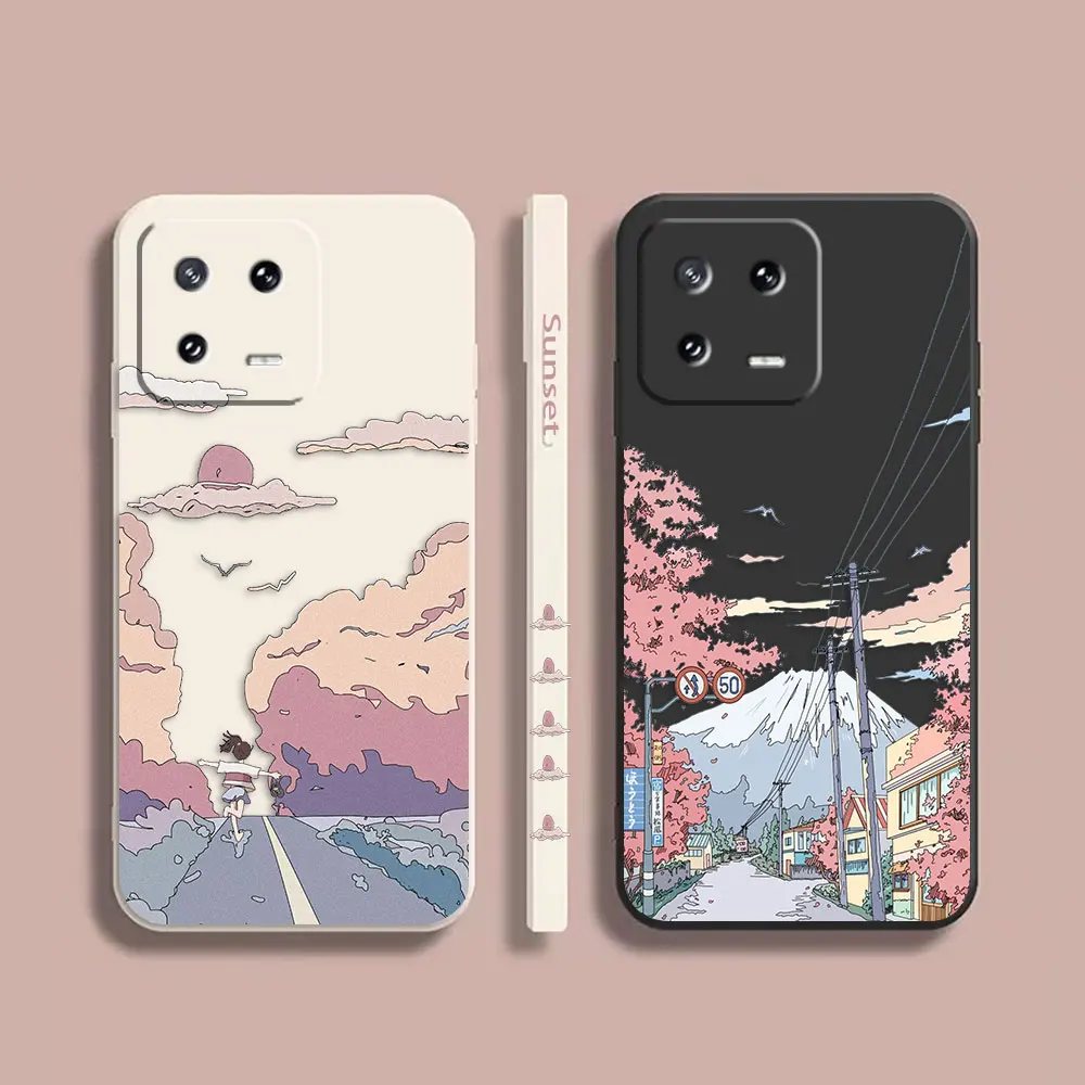 

Case For Xiaomi PCOO F3 M3 X2 X3 6X 8 MIX 2 2S 3 4 3 4 5 GT Pro 4G 5G Simple Liquid Silicone Case Sunset Maple Snow Mountains