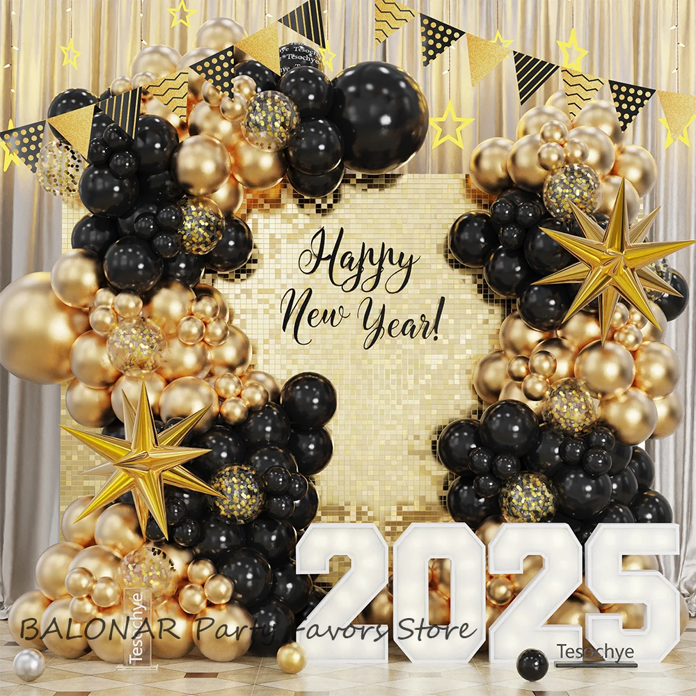 106/115 шт. набор гирлянд из воздушных шаров с Новым годом черное золото взрывная