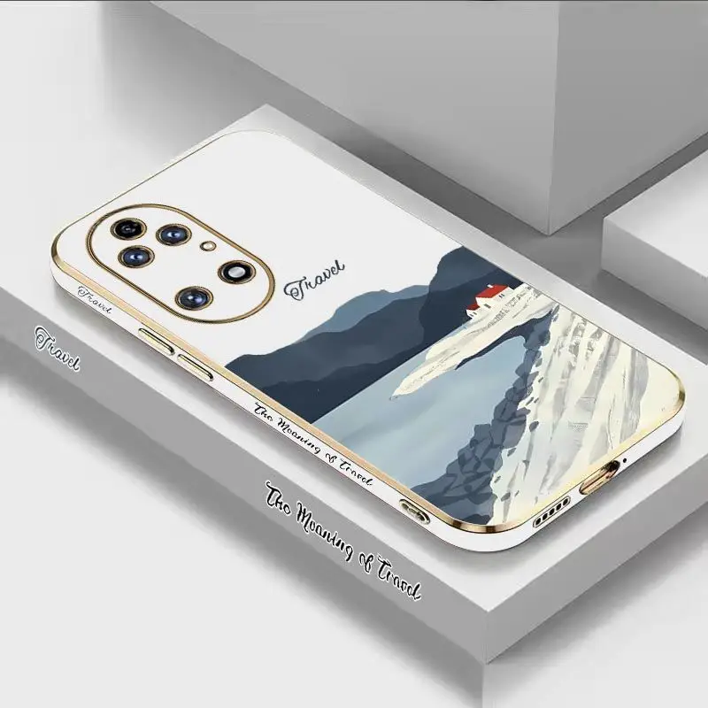 

Iceland Beauty Luxury Plating Phone Case For Huawei P50 P40 P30 P40 Lite P20 Pro Nova 10SE 9SE Mate 50 40 30 Pro Cover