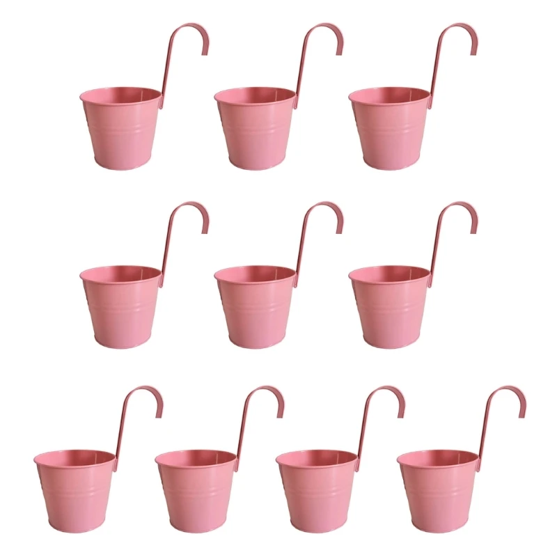 

10pcs Metal Iron Hanging Flower Pots Balcony Planter with Detachable Hook for Fence Garden Decorations Flower Bucket