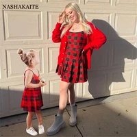 plaid slip parent child dress family matching outfits clothes resort style sexy mom dress fashion summer mother kids family look
