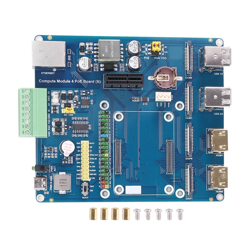 

For Raspberry Pi Compute Module 4 POE/RS485/RS232 Expansion Board 2 MIPI CSI Ports 4 USB RJ45 40PIN GPIO Compute Module