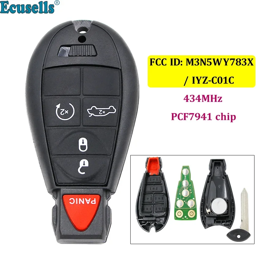 4 + Panic 5 кнопок дистанционный ключ без ключа 433 МГц с чипом PCF7941 для Chrysler 300 Dodge Charger FCC