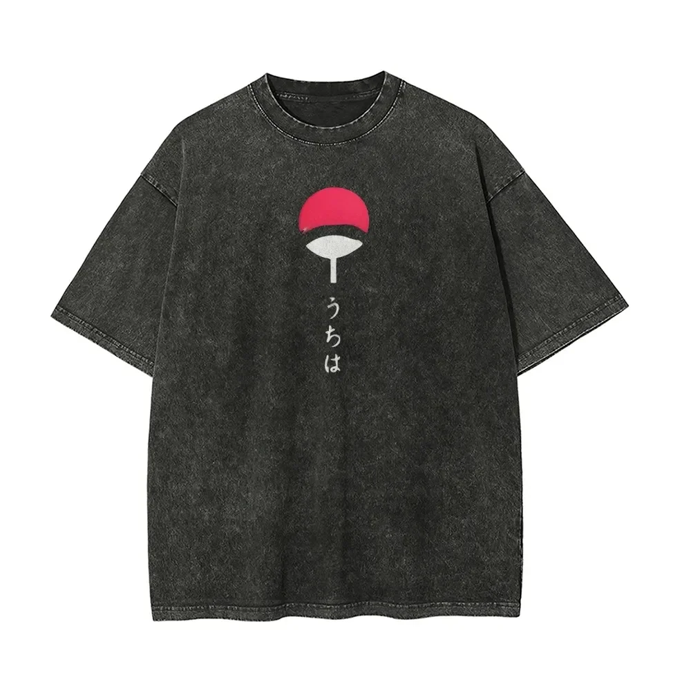 Фото Футболка Naruto Itachi Uchiha Akatsuki Crow Blood, винтажная, с эффектом кислотной стирки, уличная одежда, оверсайз, ретро, с аниме-графикой, хлопковая, мужская №2