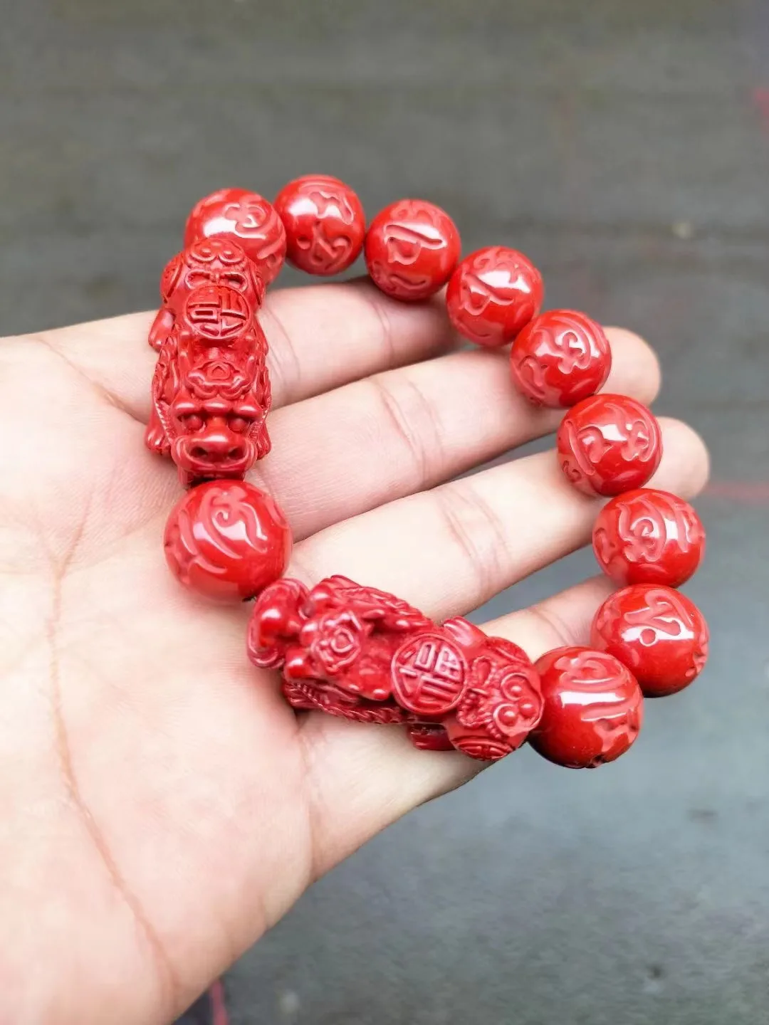 

Natural 100%real red Cinnabar Jade carved brave troops Bless peace beads bracelets for couples woman men Gift with jade bracelet