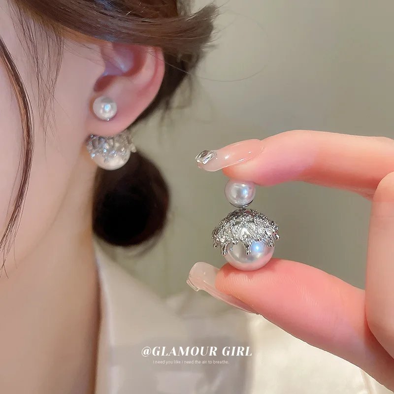 

2022 New Inlaid Rhinestone Opal Earrings for Women Bezel Party Girl Imitation Pearl Dangle Earring Luxury Wholesale Jewelry Gift