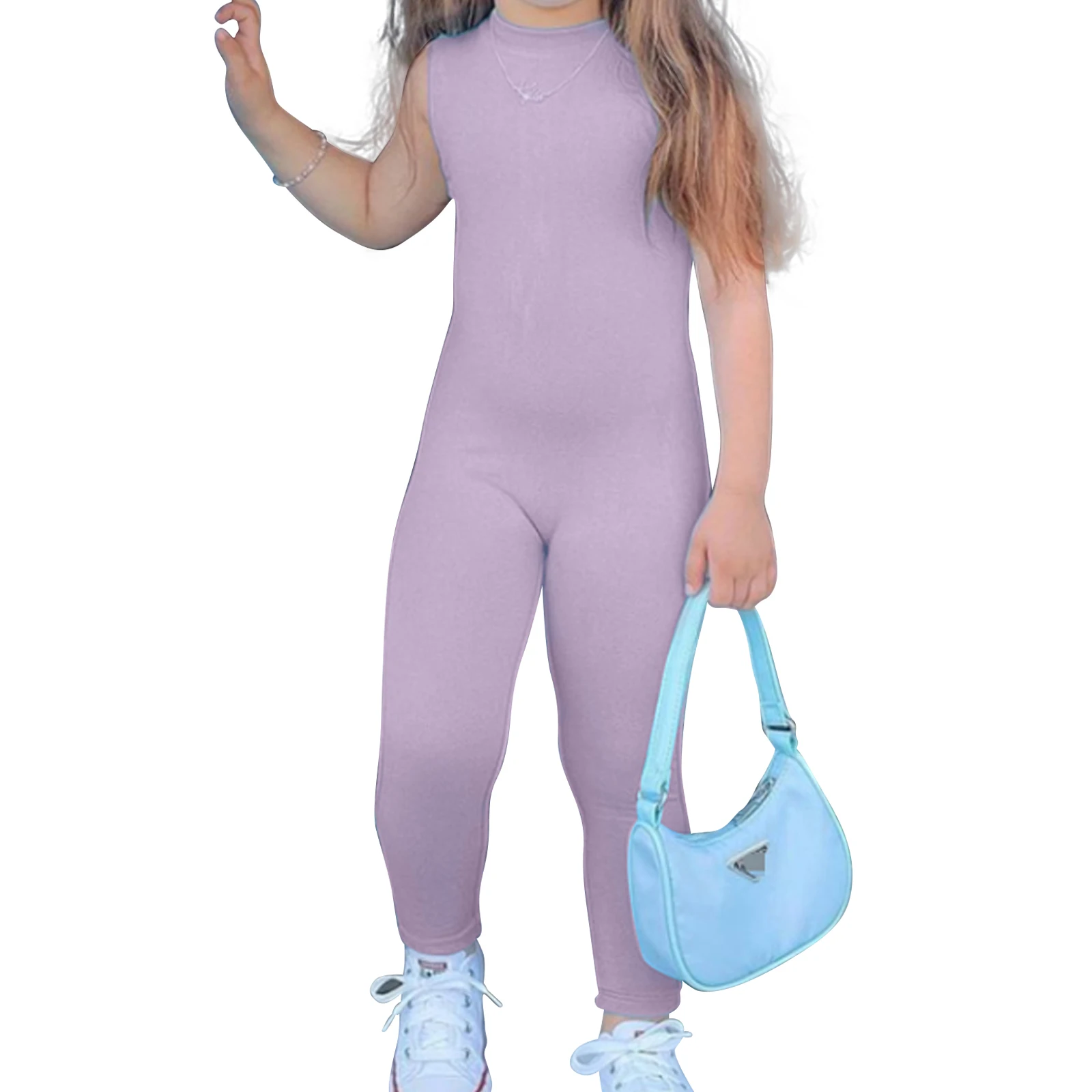 

Kids Girls Fashion Jumpsuit Round Neck Sleeveless Stretchy Long Bodysuit Gymnastic Yoga Dance Unitard