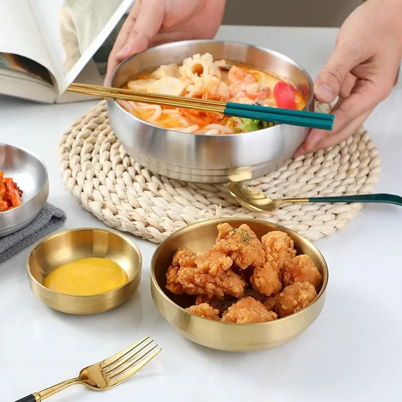 Двухслойная Миска Из Нержавеющей Стали В Корейском Стиле С Крышкой Блюдо Для