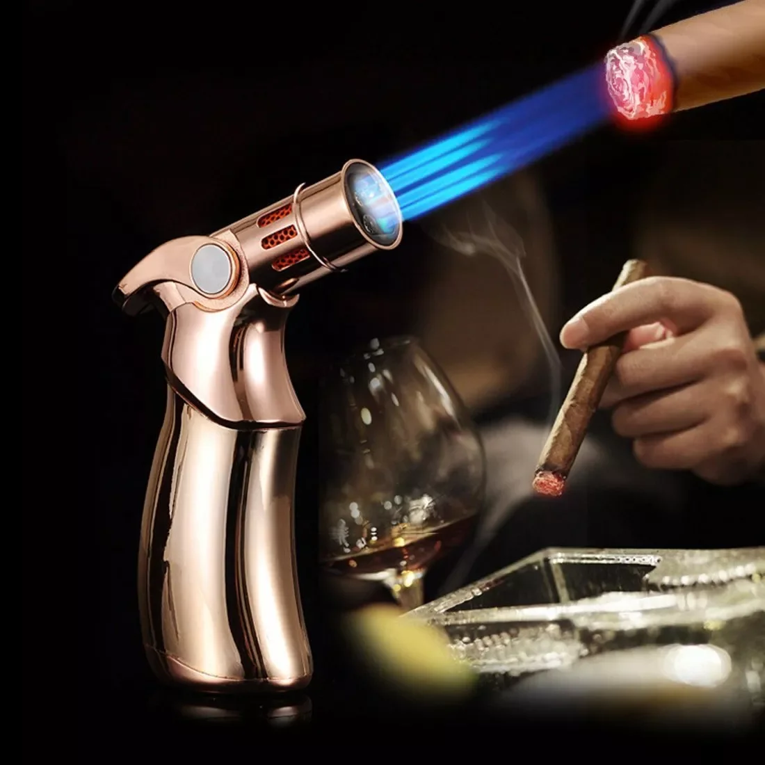 

JOBON New Powerful Quad Torch Windproof Lighter Cigar Metal Blue Firework Airbrush Lighter Jet Turbo Outdoor Butane Gas Lighter