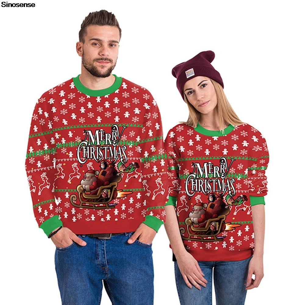 Мужской женский Рождественский Свитшот 3D имбирный человеческий снежинки олень