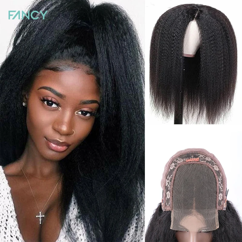 Kinky Straight Wig 4x4 Lace Closure Wigs Brazilian Human Hair Kinky Straight  with Baby Hair Brazilian Wigs For Women Human Hair