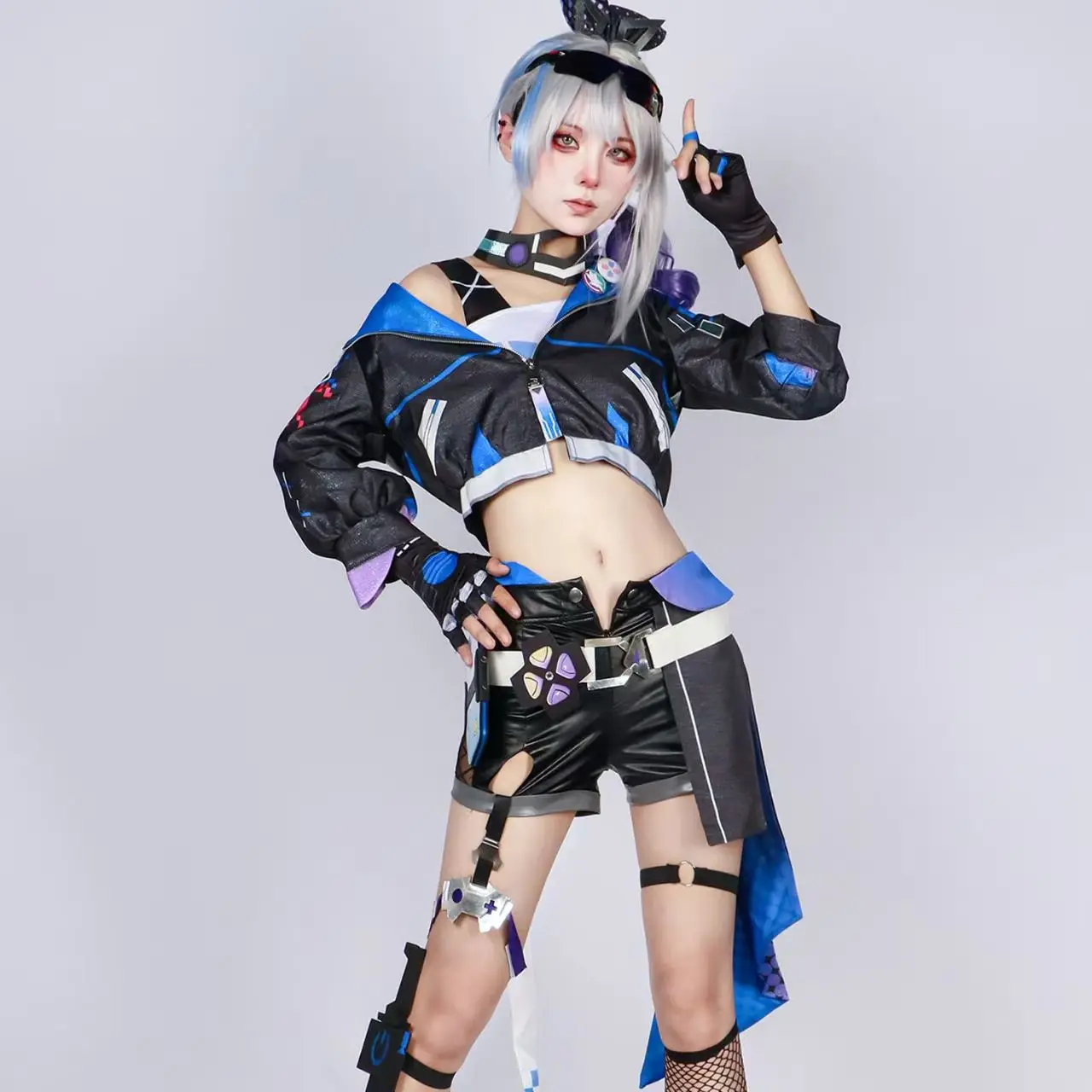 Фото Костюм для косплея Silver Wolf из Honkai Star Rail, полный комплект, наряд хакера, женская короткая куртка, шорты, пояс, аксессуары для Хэллоуина №1