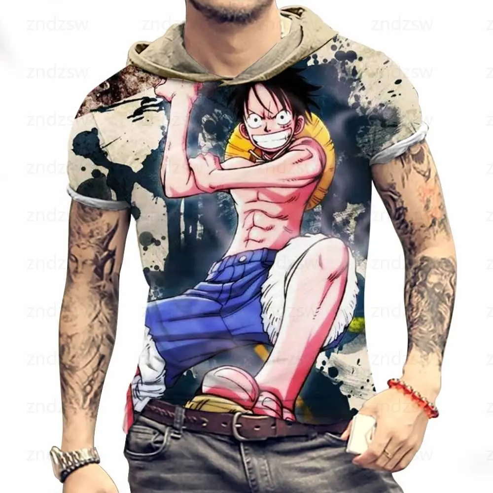 

Футболка мужская цельный оверсайз с капюшоном, в стиле аниме, размеры до 3XL