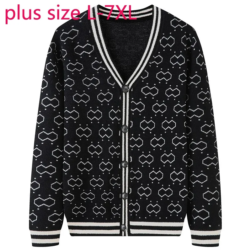 

New Arrival Fashion Super Large Autumn Men Knitted Cardigan Coat Printed Computer Knitted V-neck Sweater Plus Size L-5XL 6XL 7XL