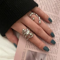 2022 new arrival irregular hollow silver color wide ring female fashion retro unique design handmade jewelry gifts